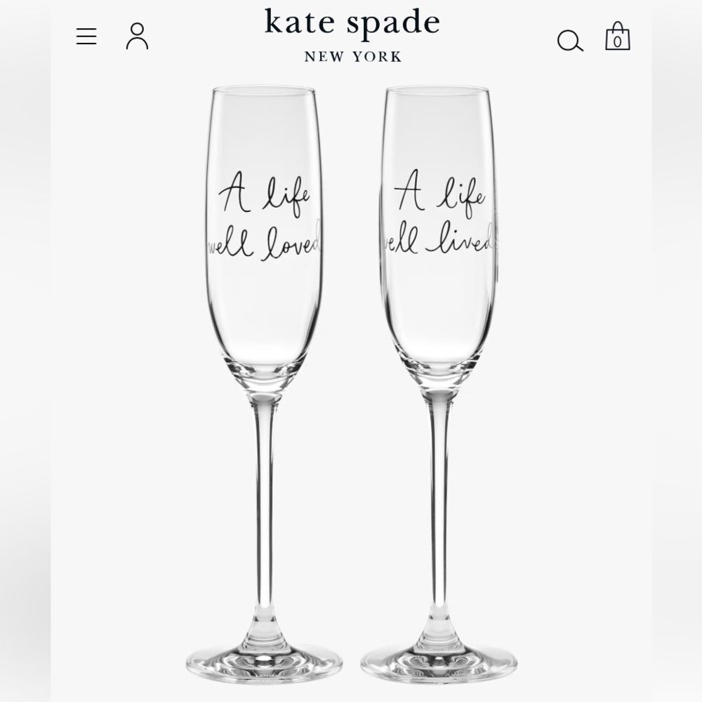 New Kate Spade x Lenox A Charmed Life Toasting Champagne Glass Flute Pair 6 oz